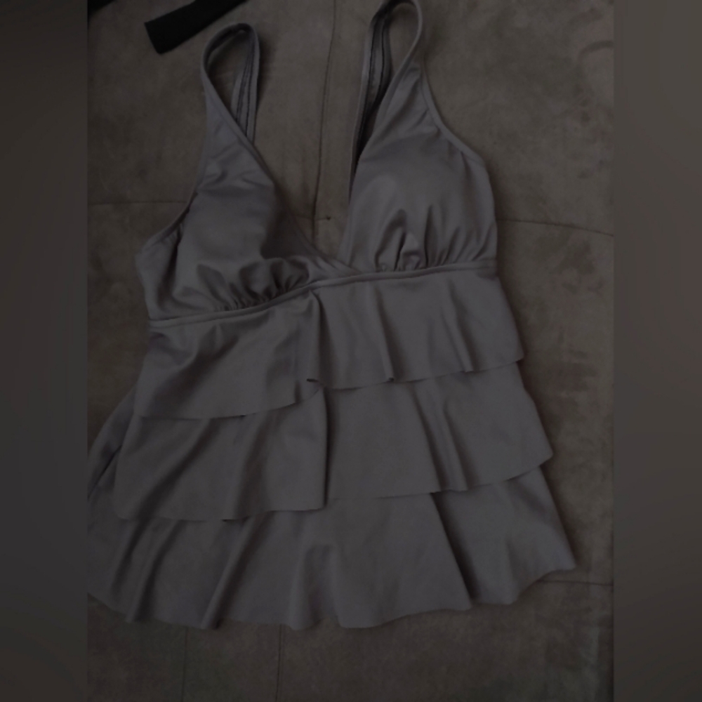 Gray / Taupe Layered Tank Swim Top Medium
